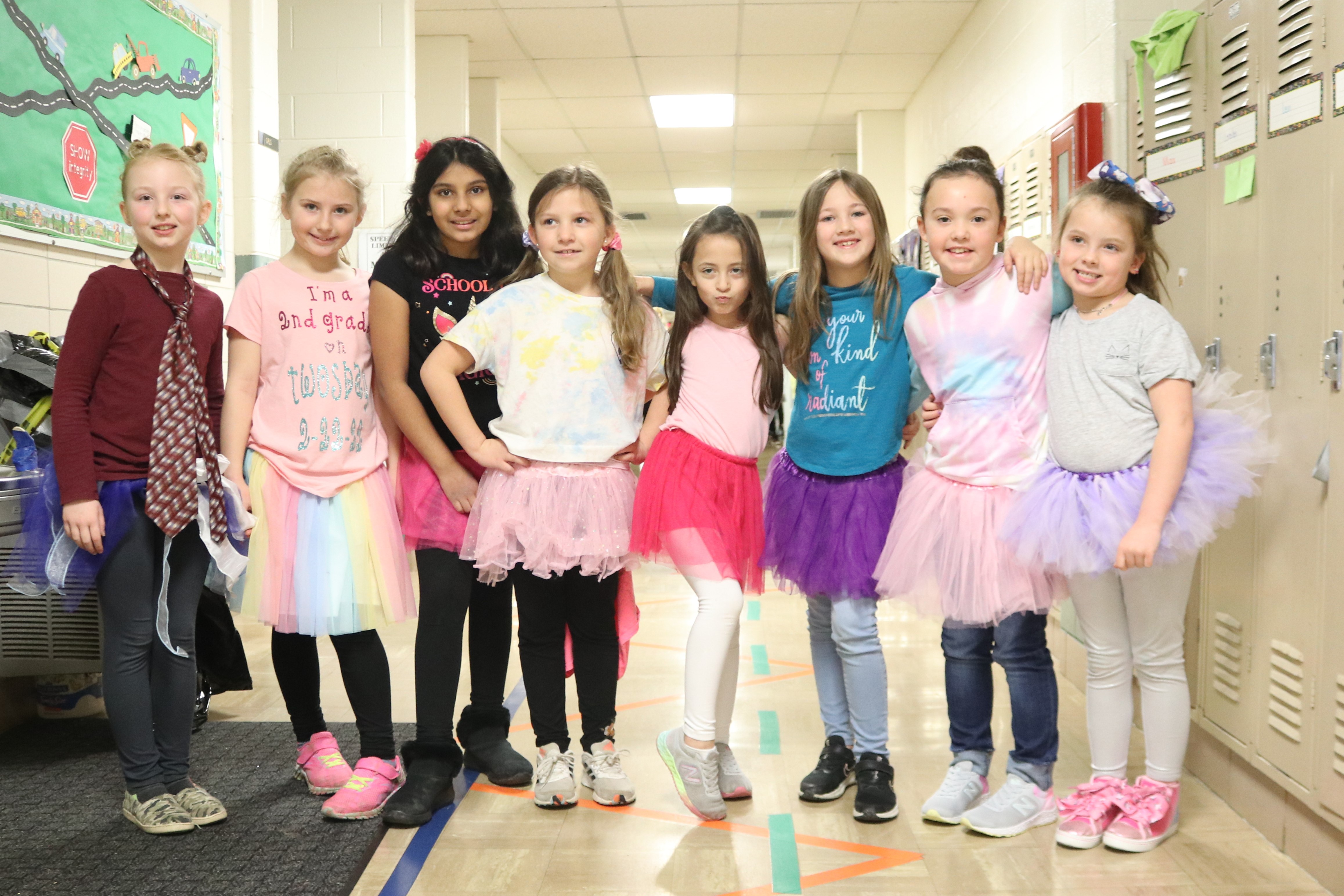Girls with their tutus on Ties and Tutus Day at Broadway