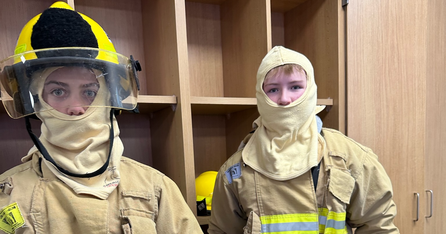 TMS students in fire gear at MVCTC