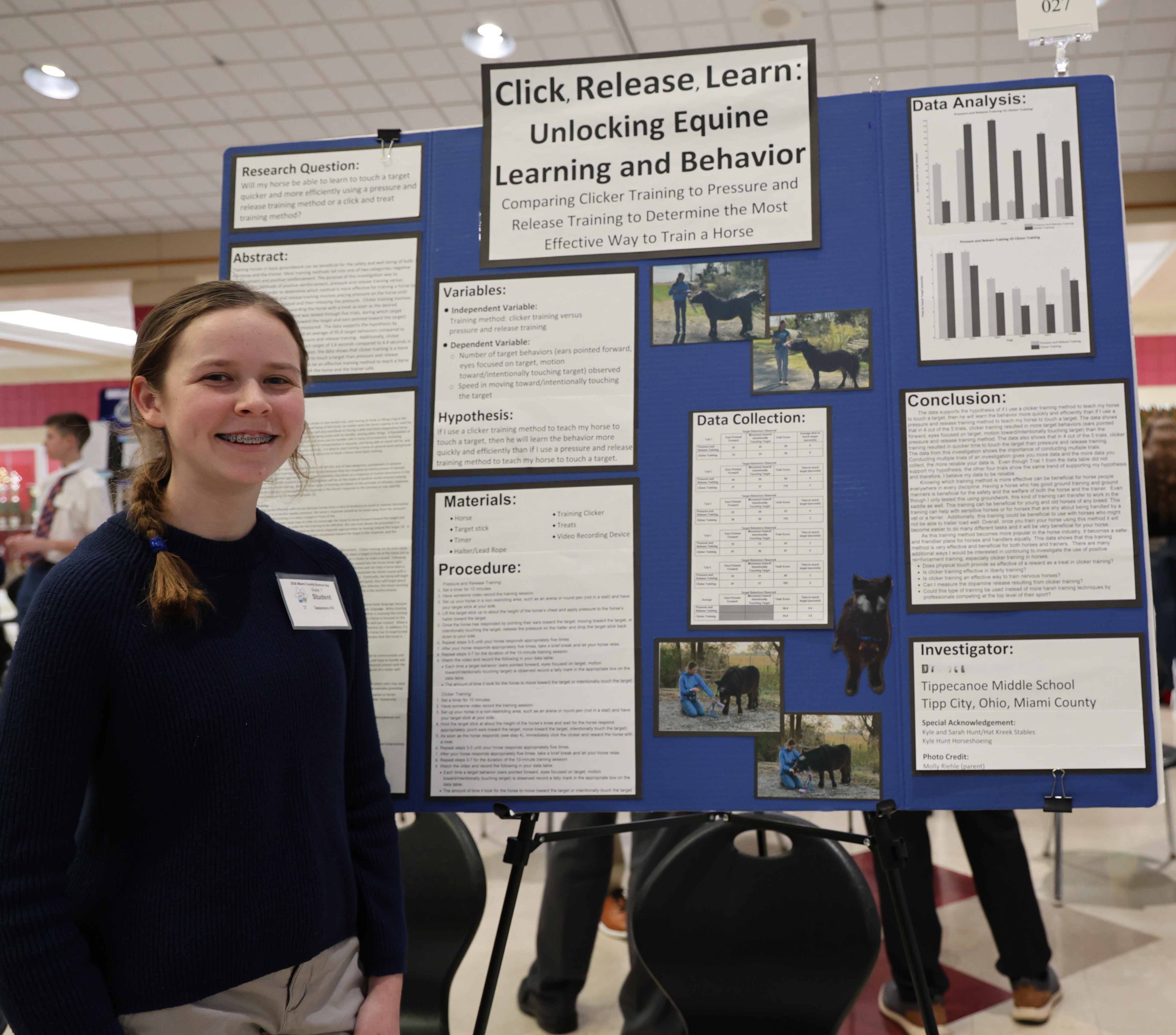 TMS student with her award winning project at Miami County Science Day