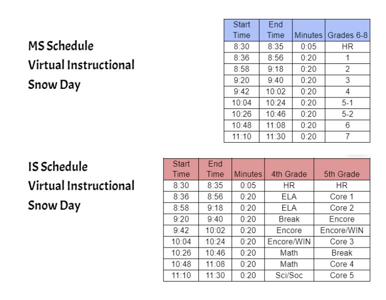 MS Virtual Instructional Snow Day Schedule