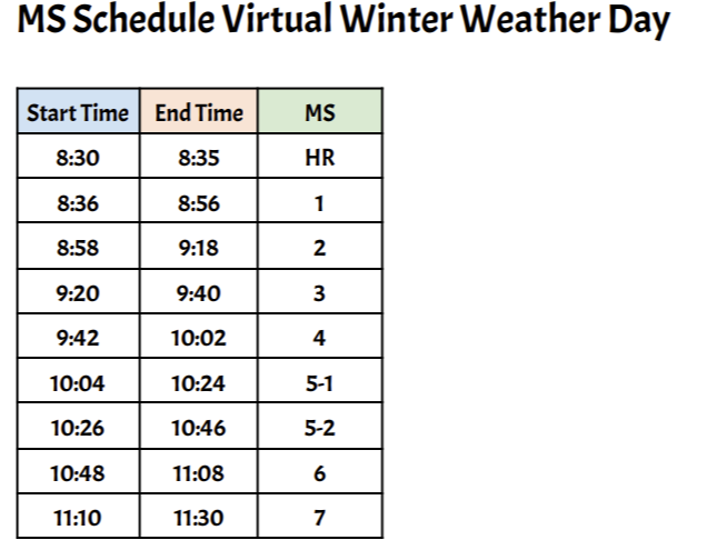 MS Virtual Instructional Snow Day Schedule