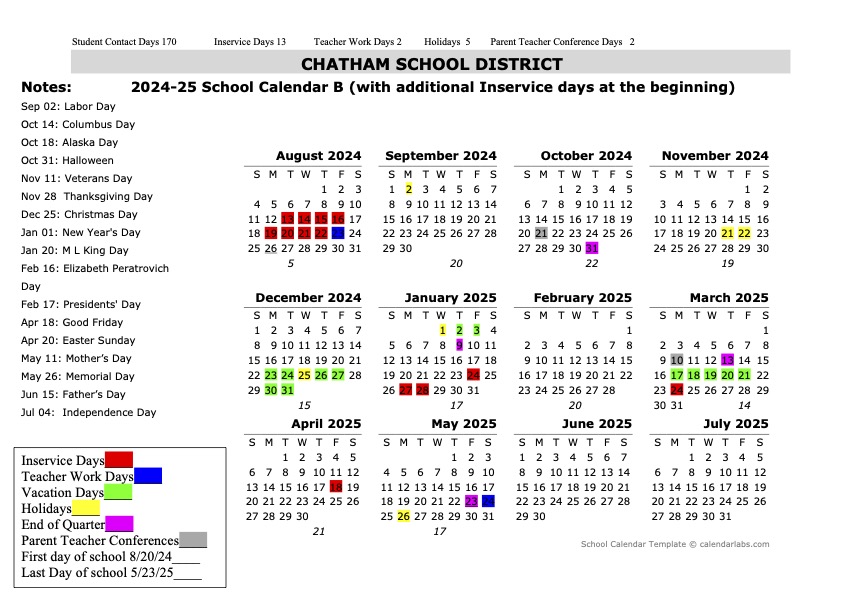 20242025 School Calendar Survey Chatham School District