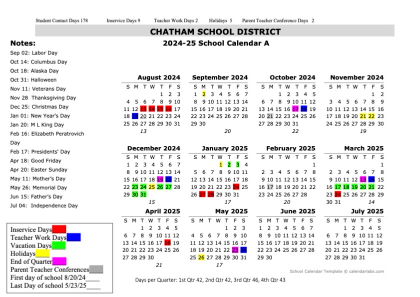 20242025 School Calendar Survey Chatham School District