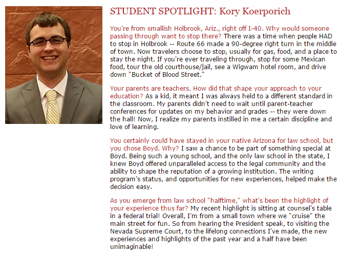 Student Spotlight: Kory Koerperich