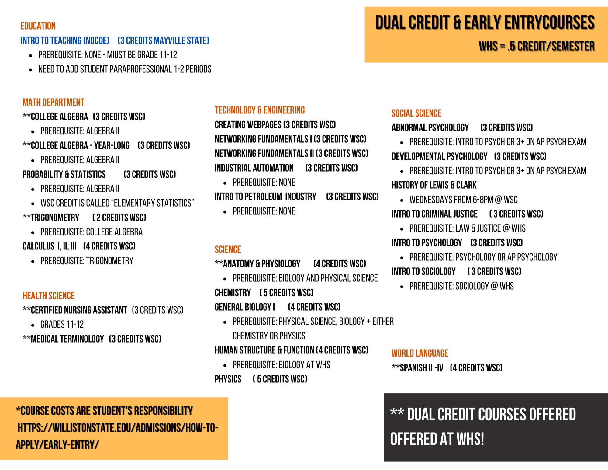 Dual Credit Courses | Williston High School