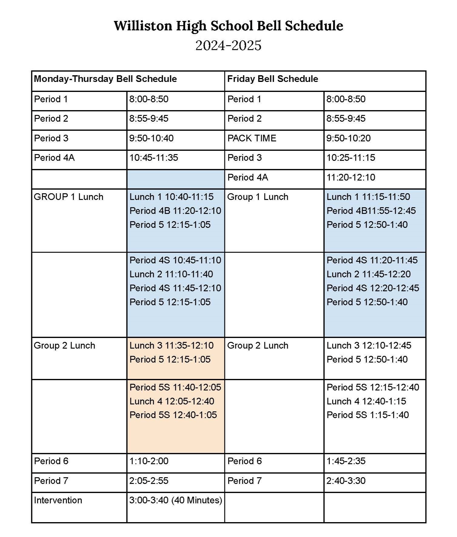 bell schedule