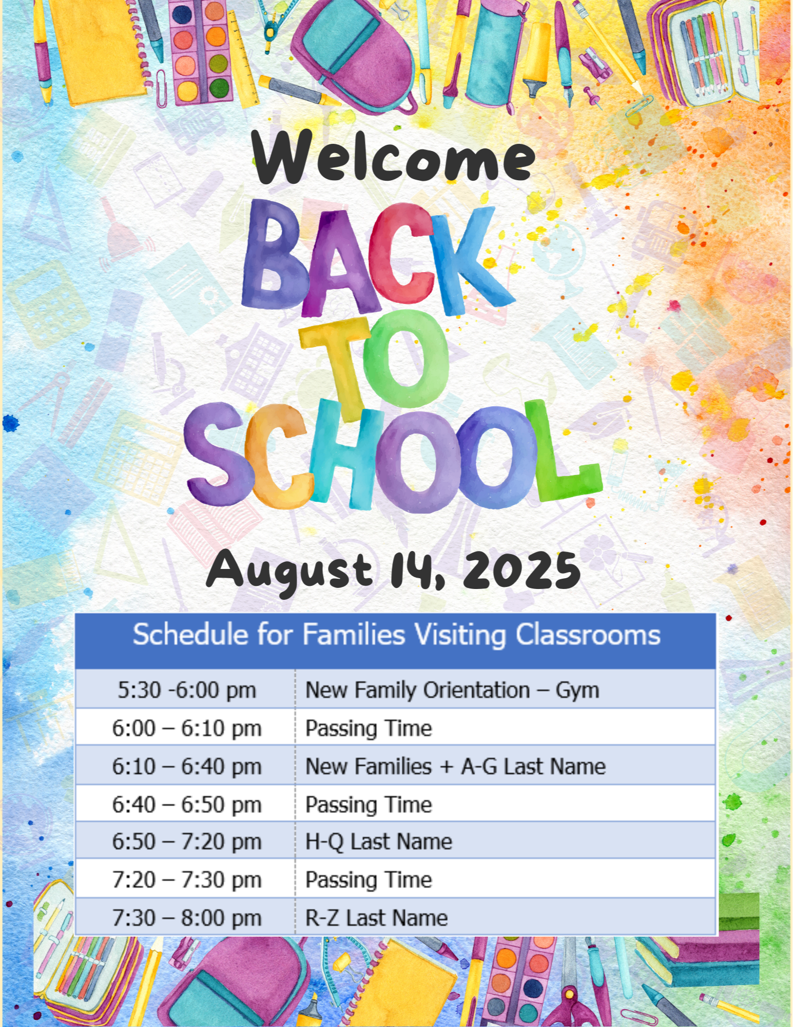 Back to School Night 25-26