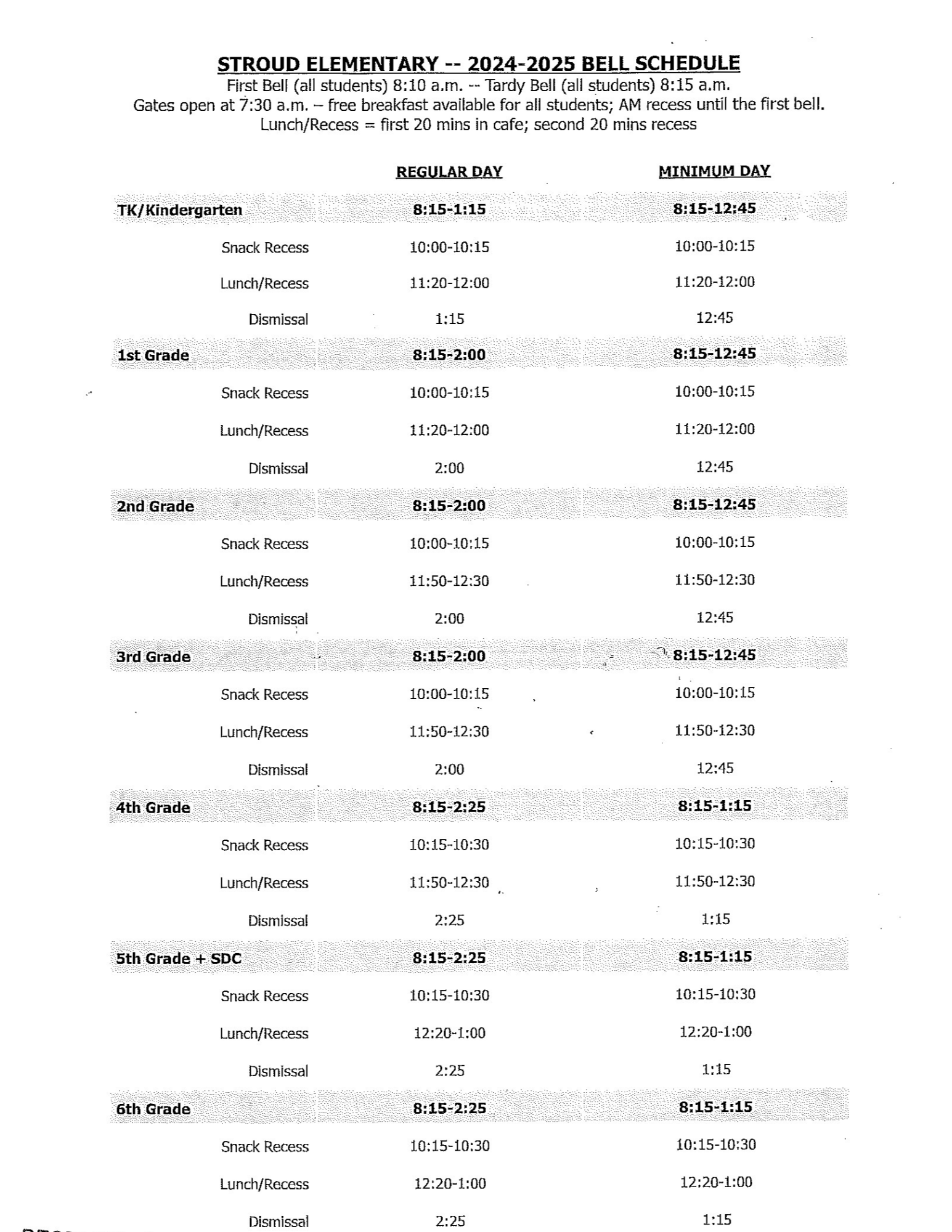 24-25  Bell Schedule - Stroud