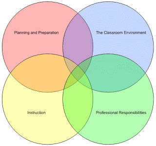 Danielson Circles: Planning & Preparation ; Instruction ; Professional Responsibilities ; The Classroom Environment