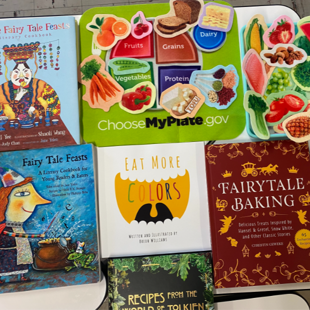 A close up of cooking and food books that were given to the school by donors choose