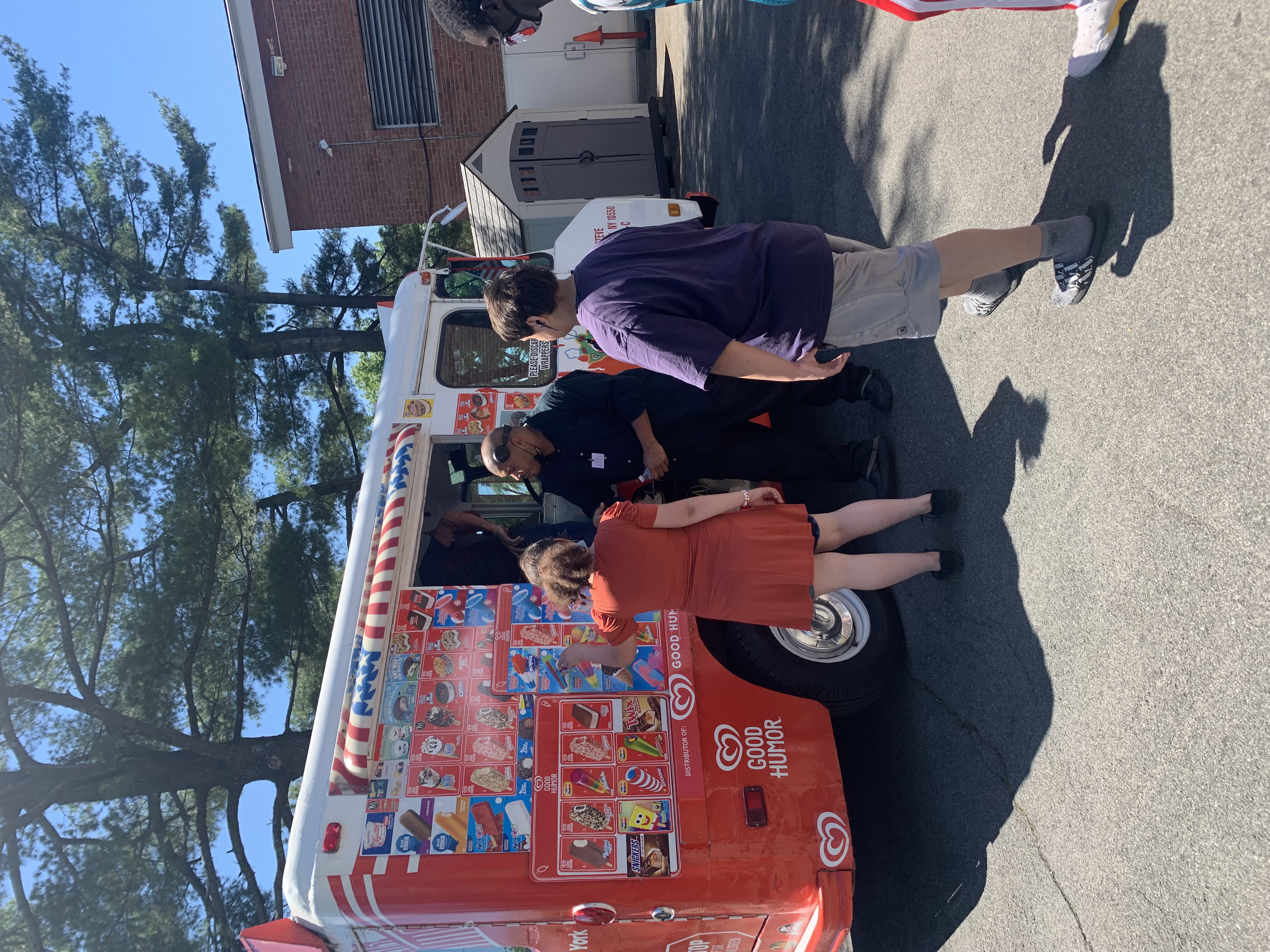 Students wait on line for the ice cream truck