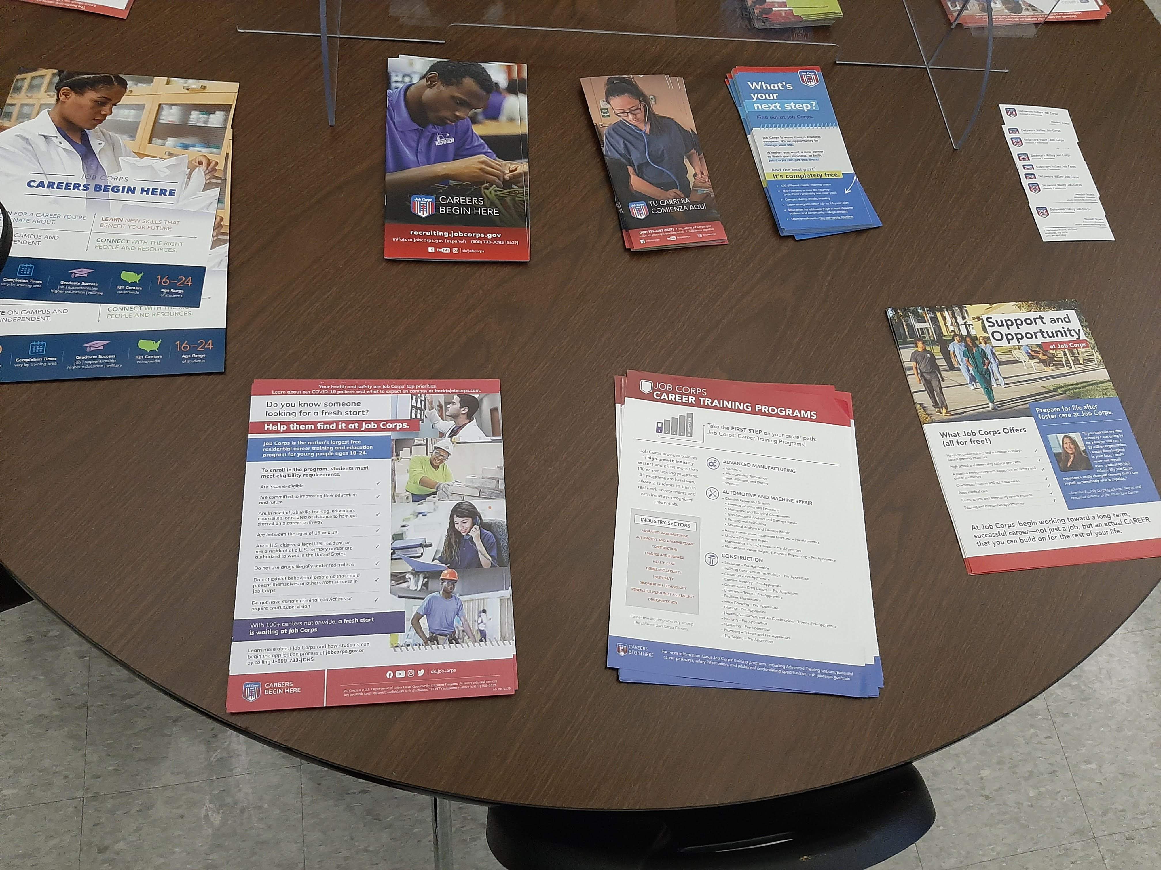 information pamphlets on table