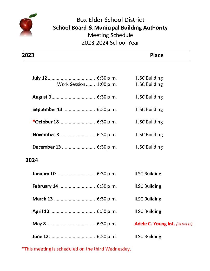 School Board Meeting Schedule