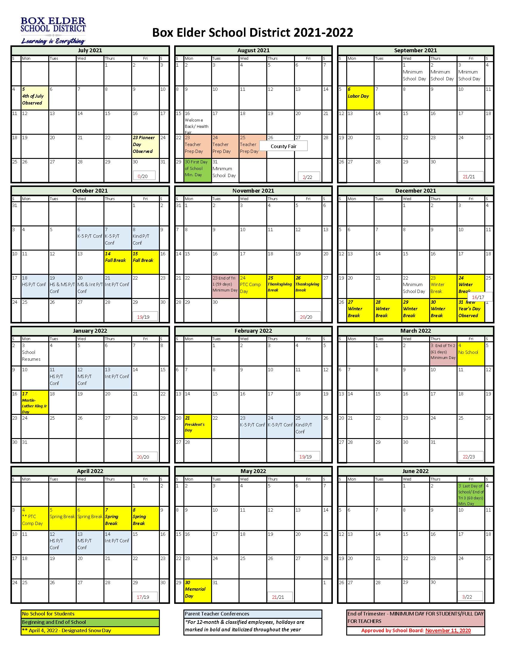 2021-22 District Calendar
