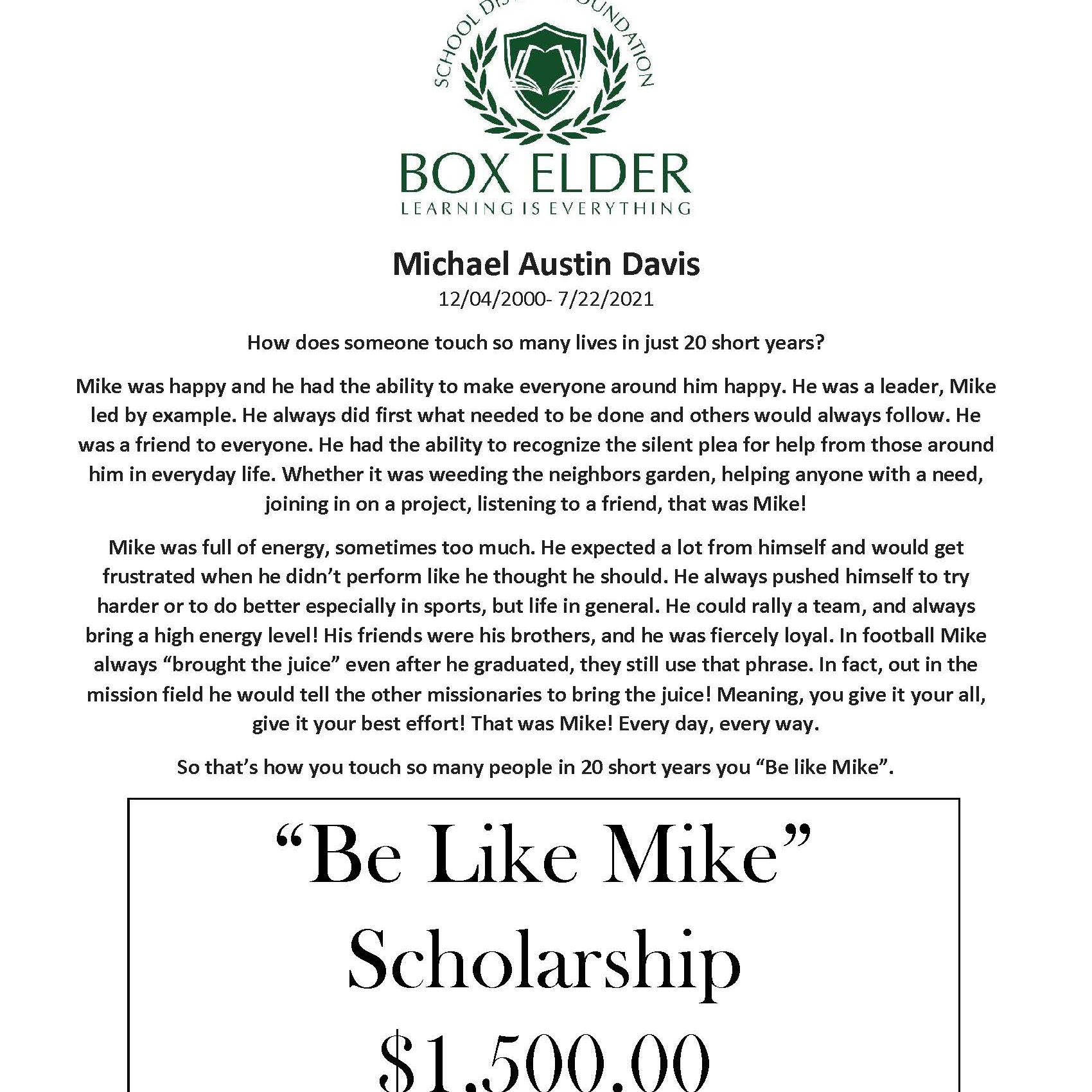 "Be Like Mike" Scholarship