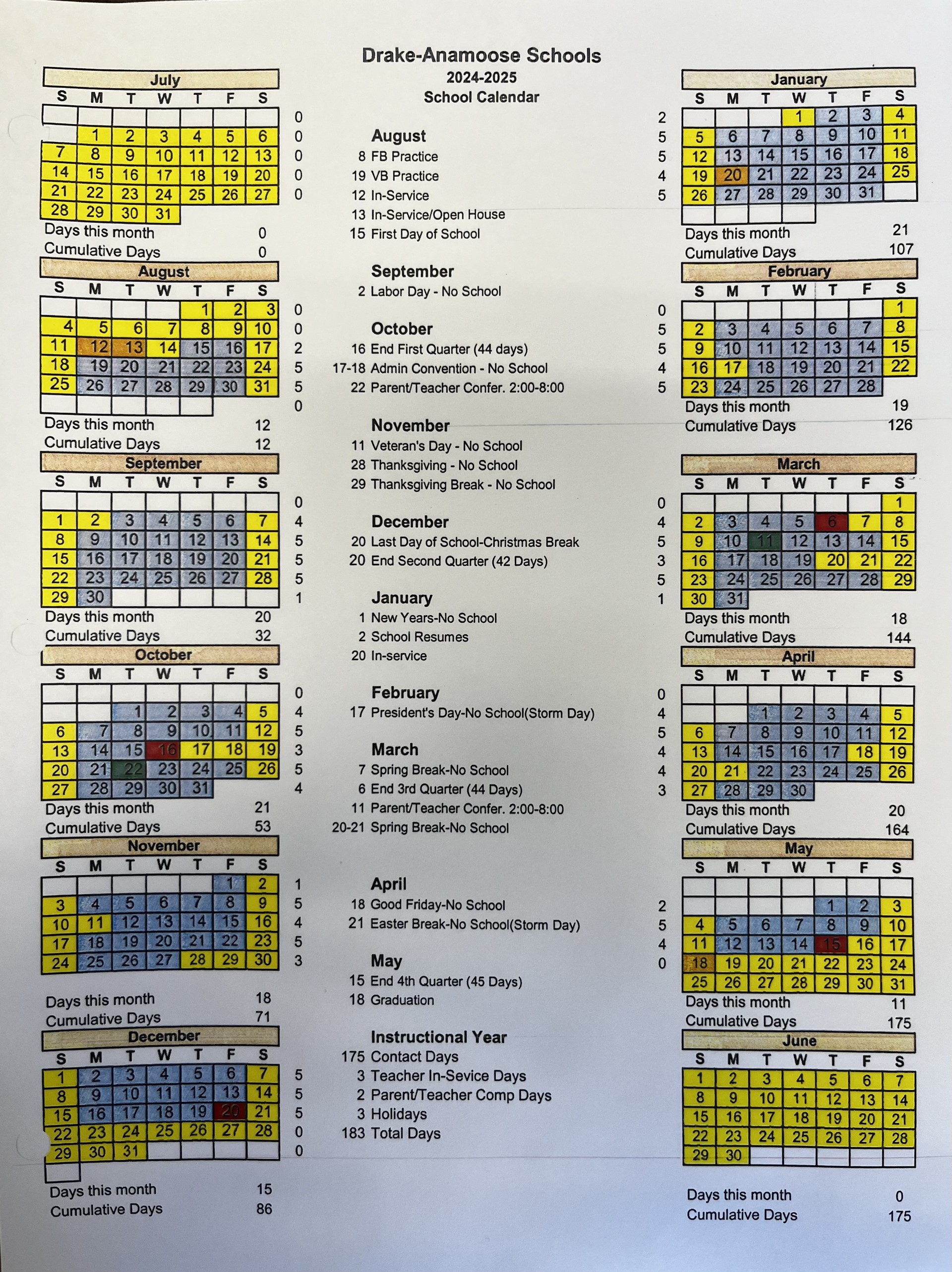 School Calendar DrakeAnamoose School Districts