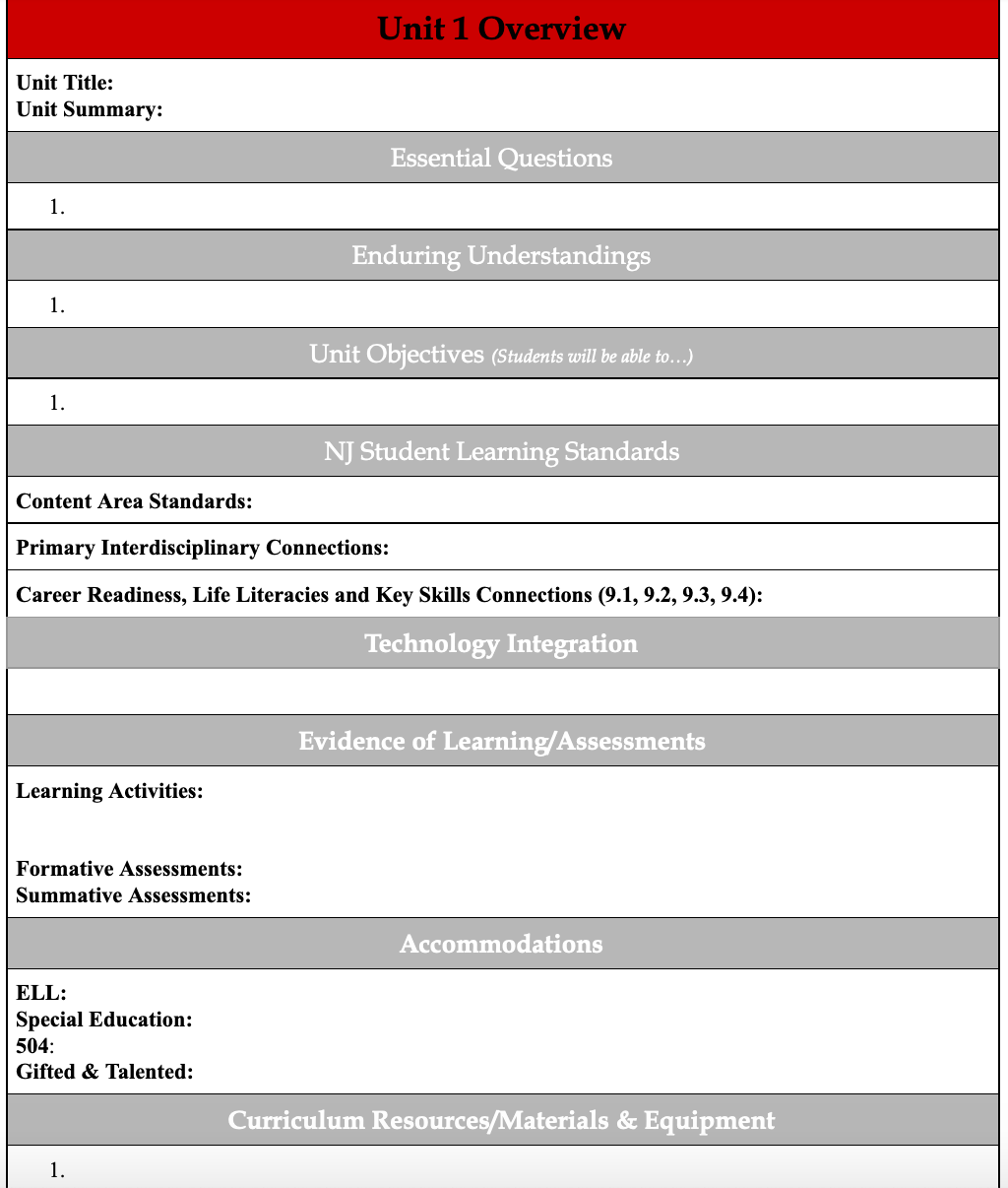 Curriculum Guide Template