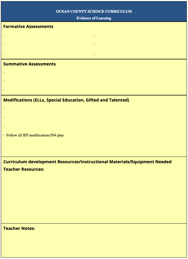 Ocean County Science Curriculum Template