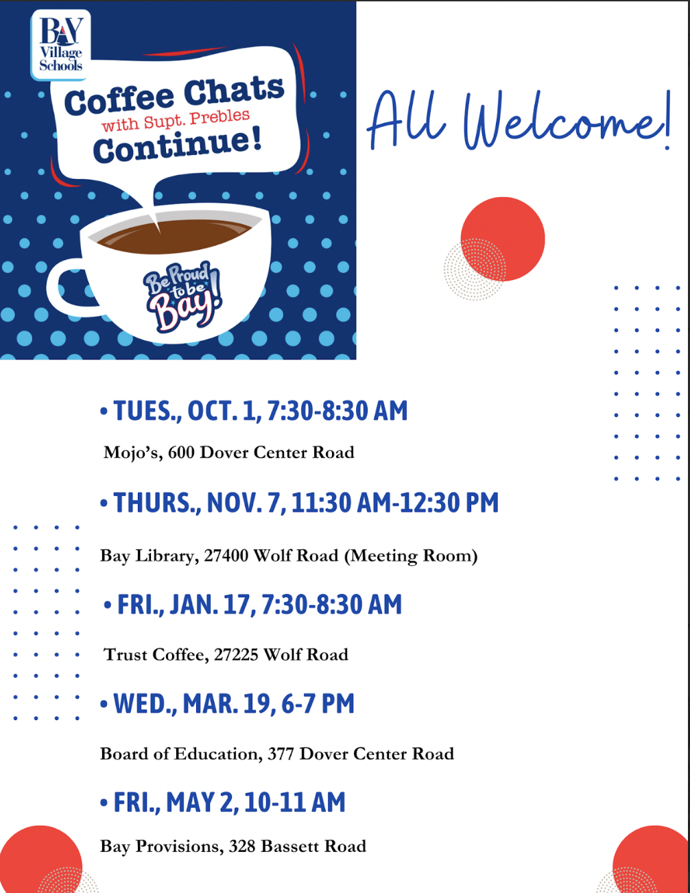 Coffee Chats Flyer for 2024-25 school year