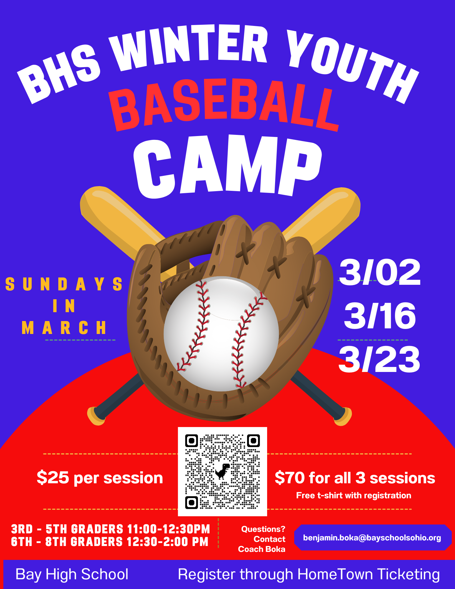 Baseball Camps in March 2025 Flyer, Grades 3-8