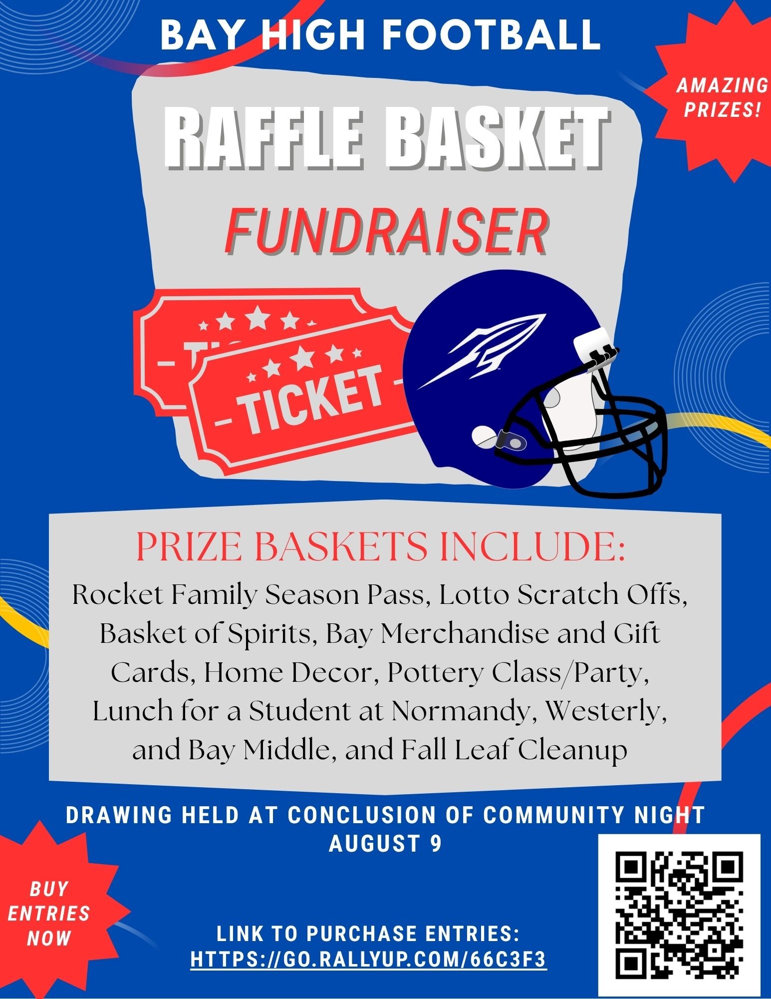 bay football club raffle basket fundraiser flyer for august 2025