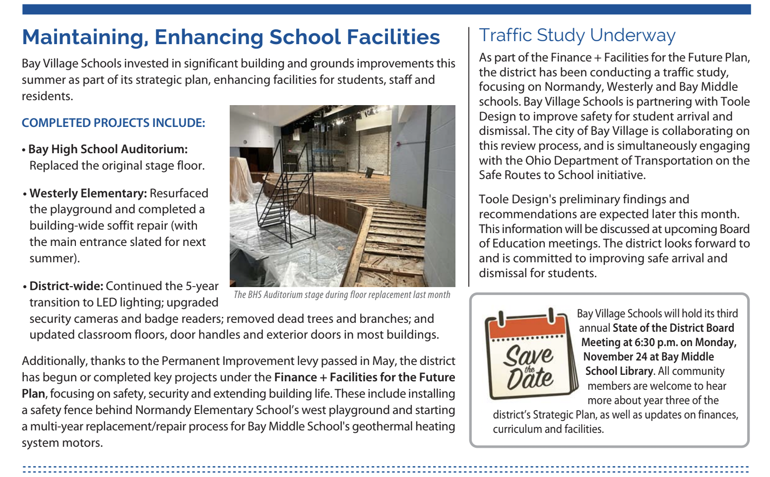 screenshot of back of august 2025 newsletter about facilities