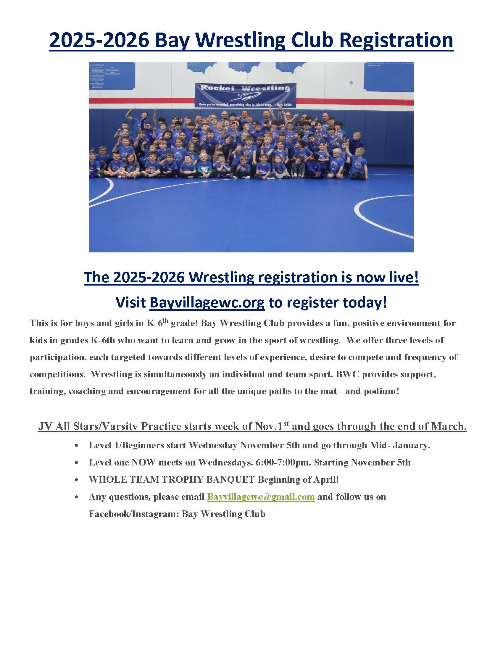 Bay Wrestling Club information flyer 2025