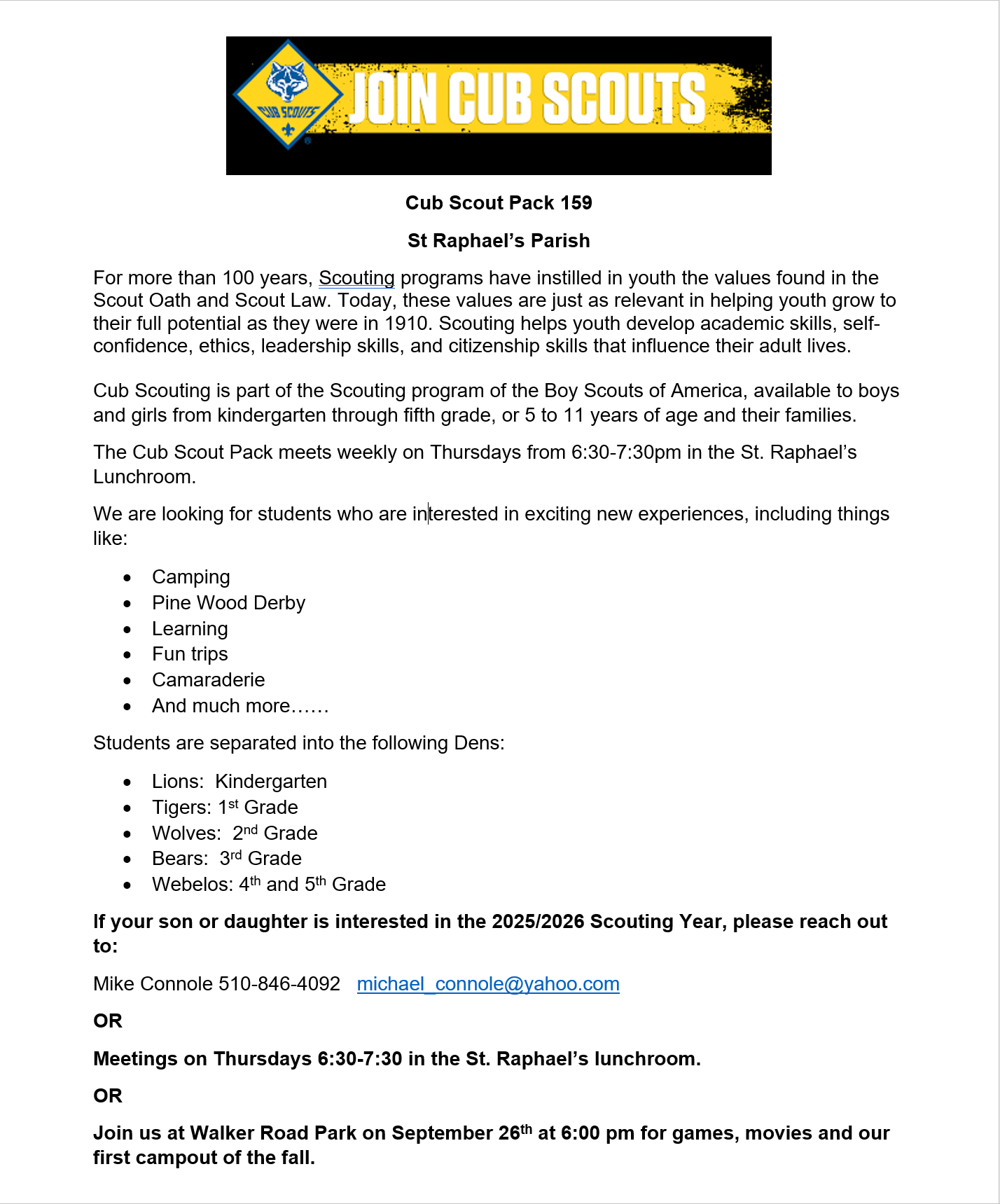 St. Raphael Cub Scouts Flyer for 2025