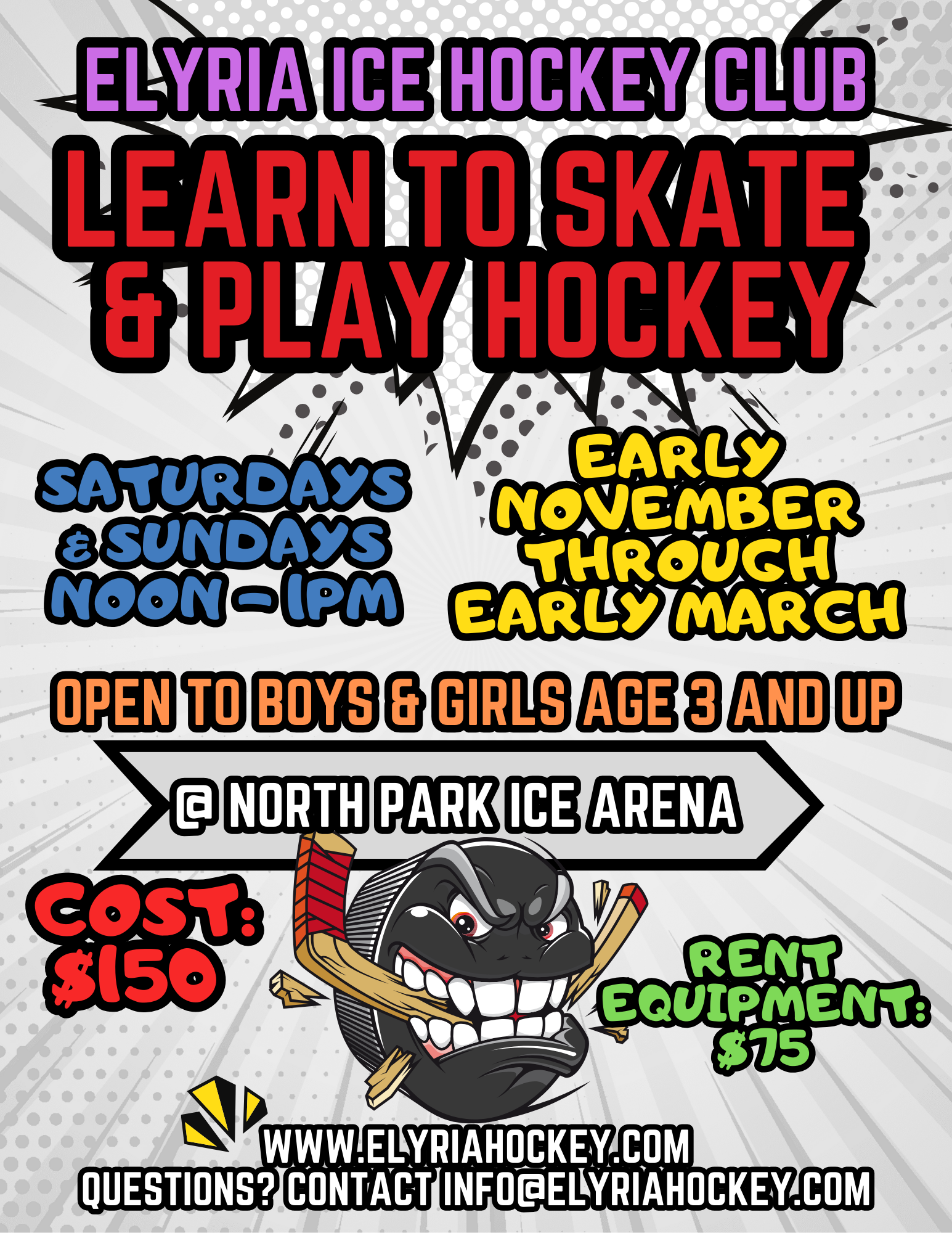 elyria learn to skate program flyer for fall 2025