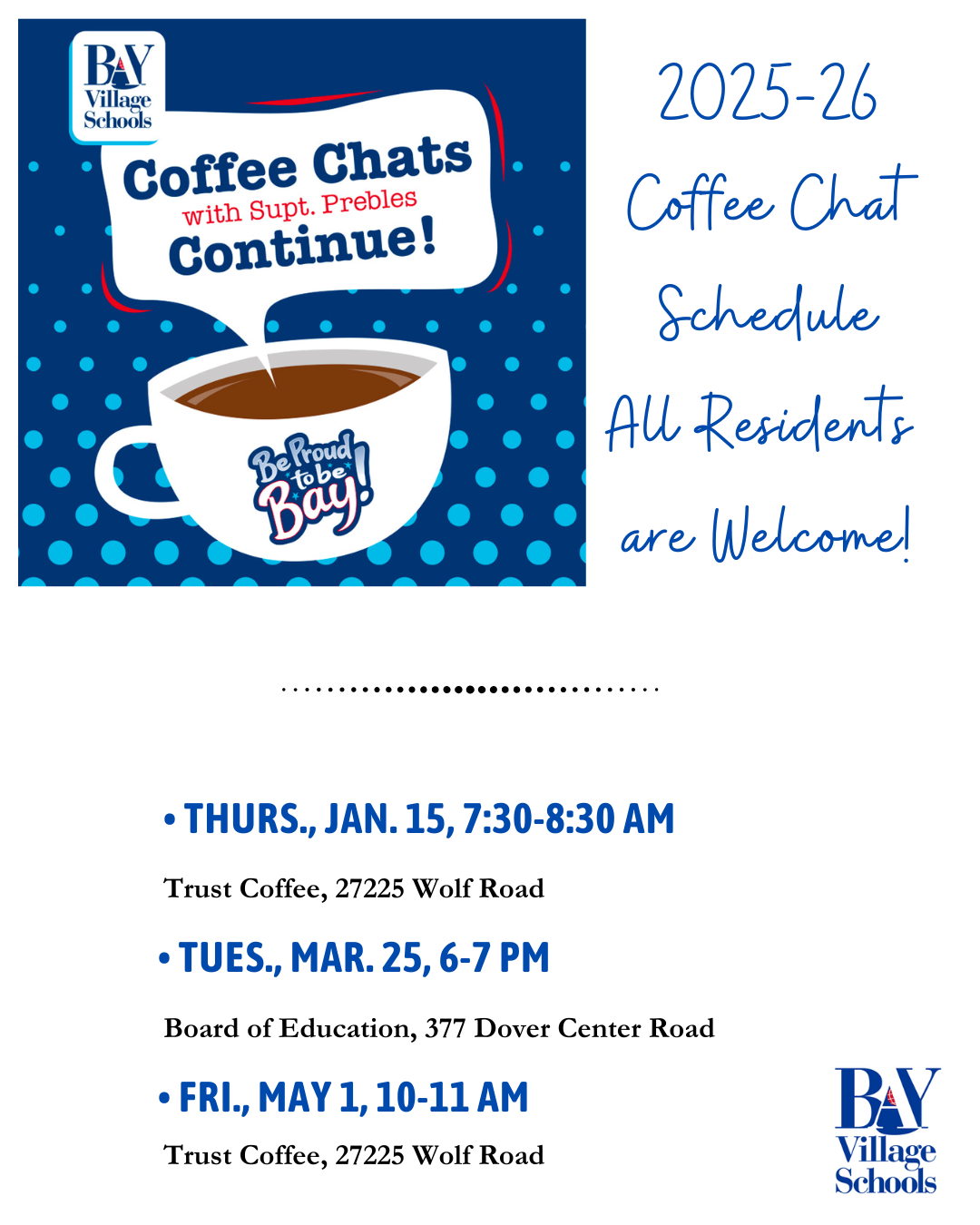Coffee Chat Flyer from Jan. through May 2025-26