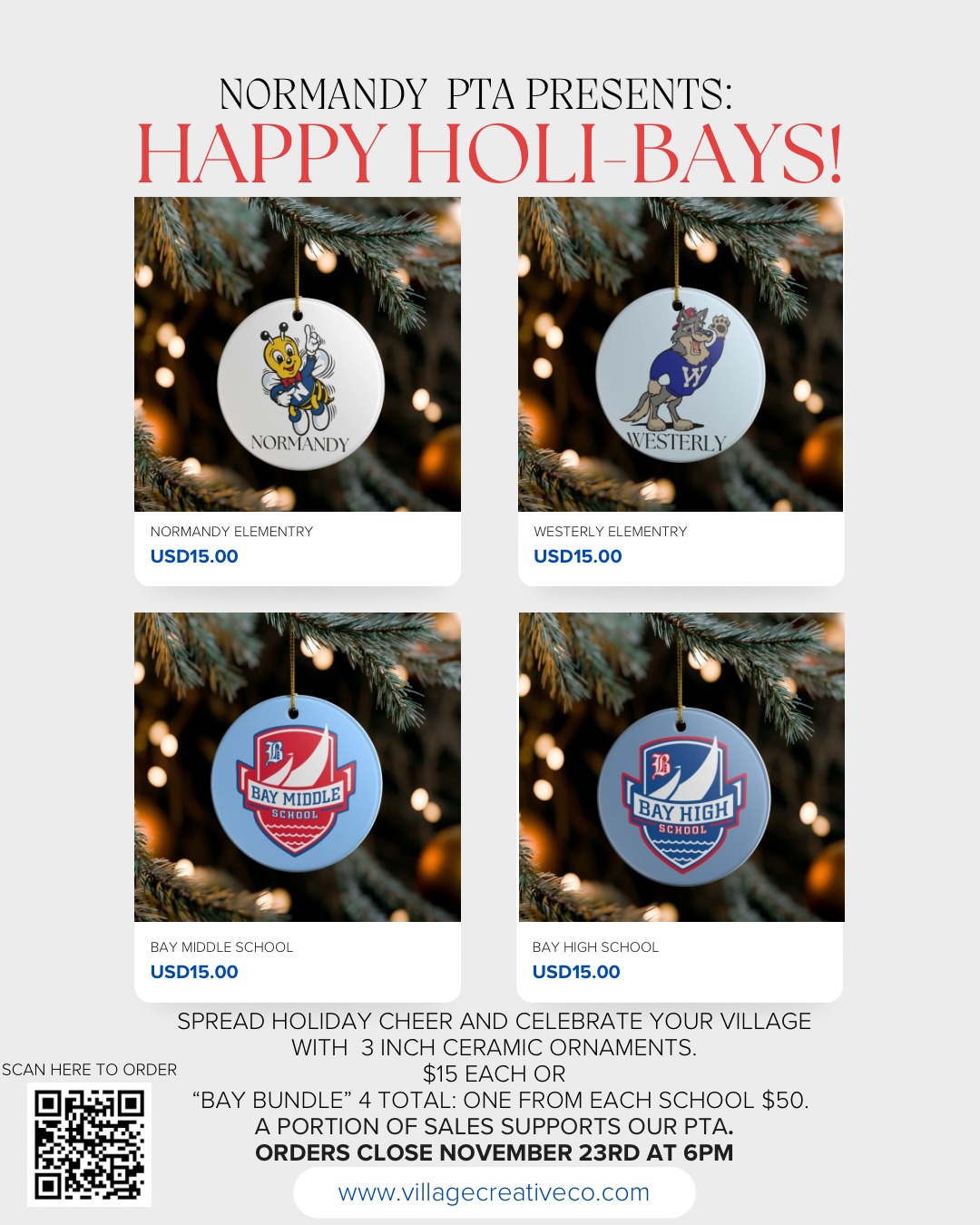 normandy-westerly pta ornament sale flyer 2025
