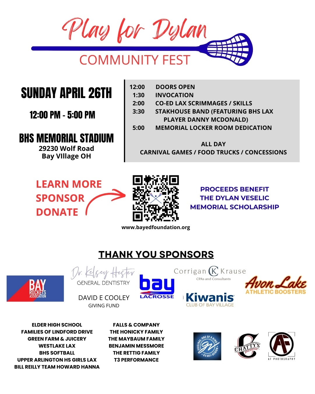 community fest event in april 2026, play for dylan flyer