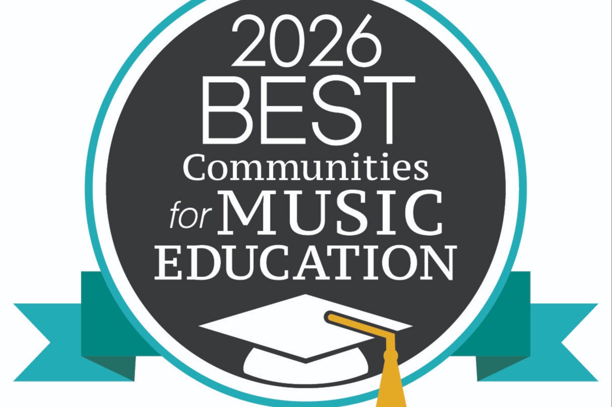 2026 Best Communities for Music Education logo with graduation cap and text.