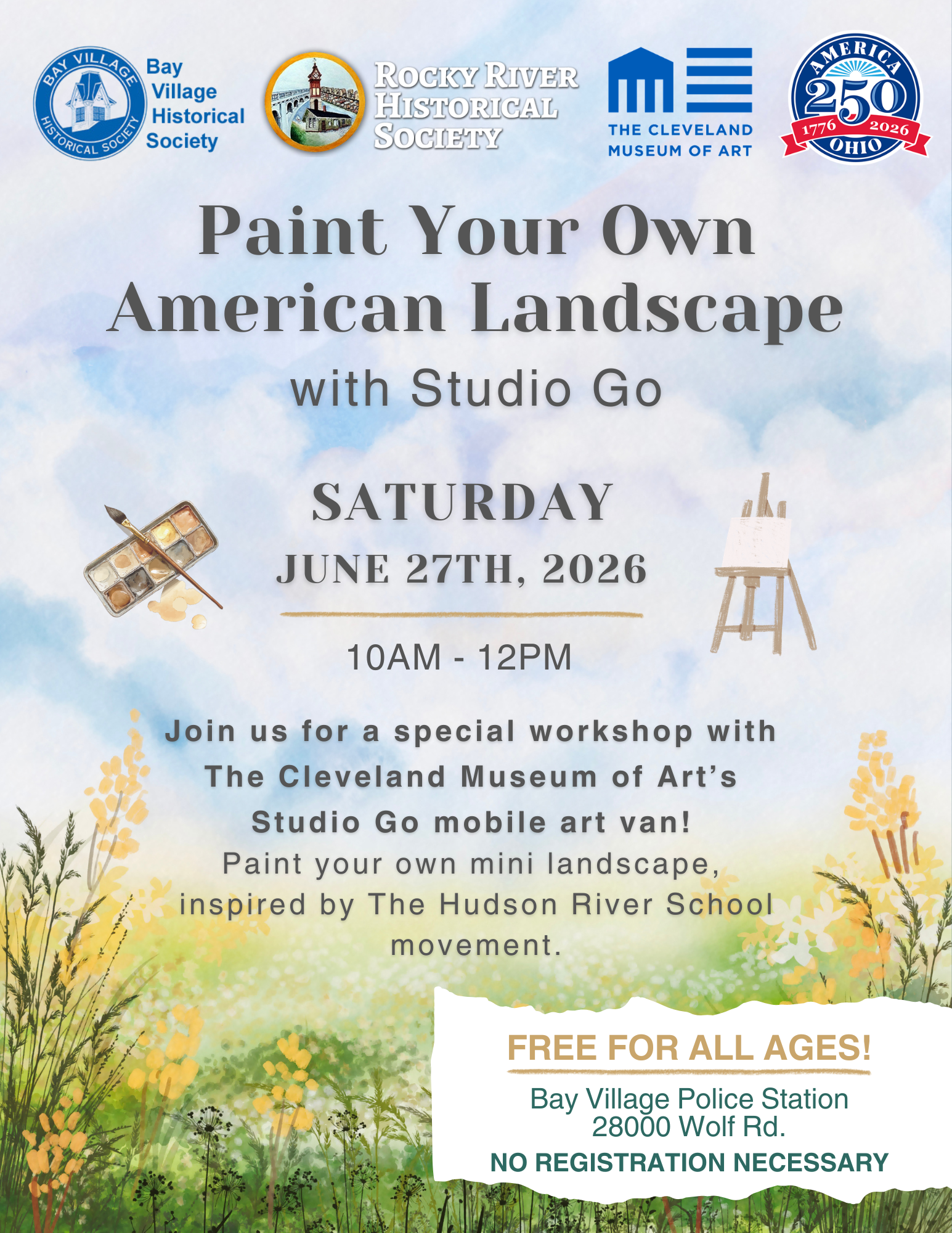Paint your own landscape flyer for the Bay Historical Society kids event.