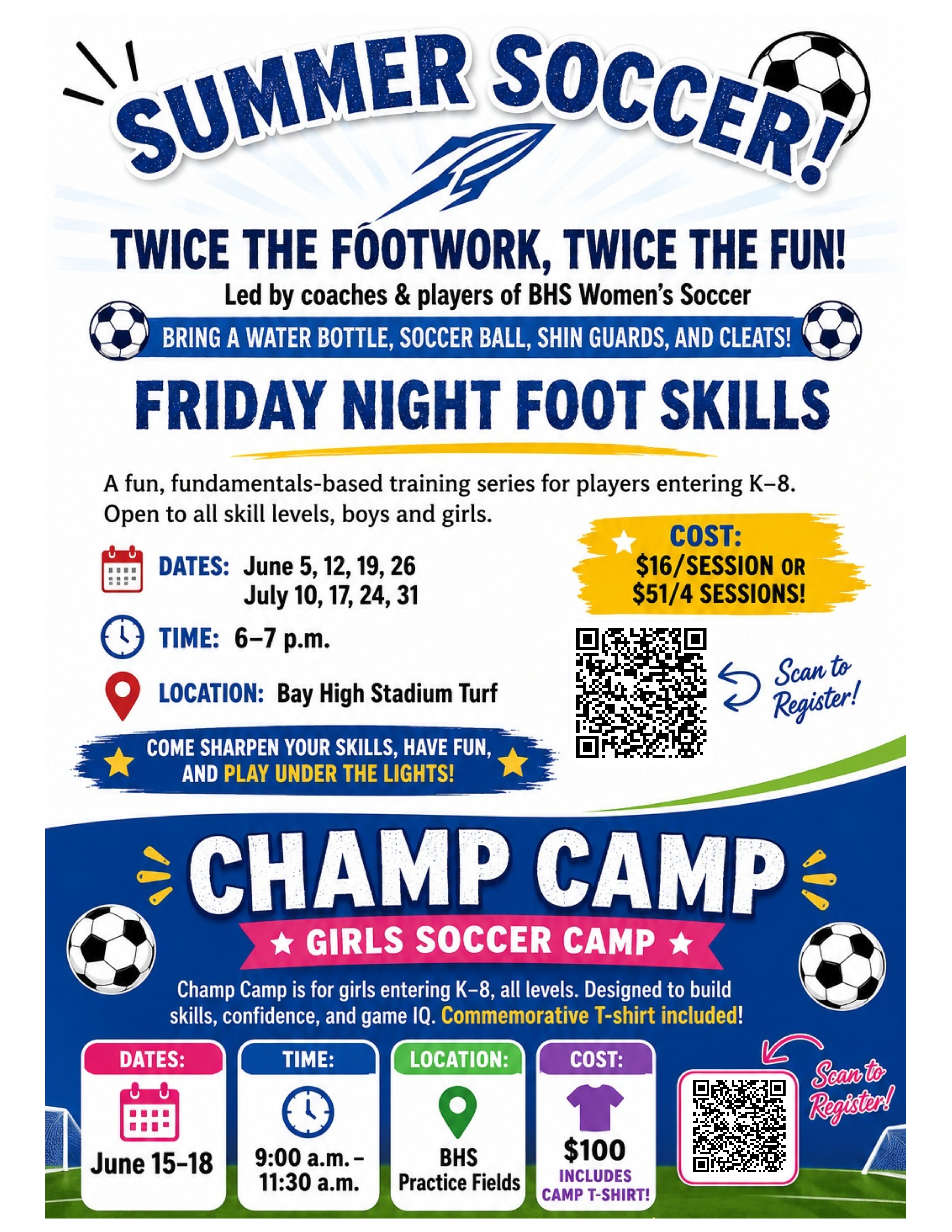 Summer Soccer Camp sponsored by BHS Girls Soccer Team flyer
