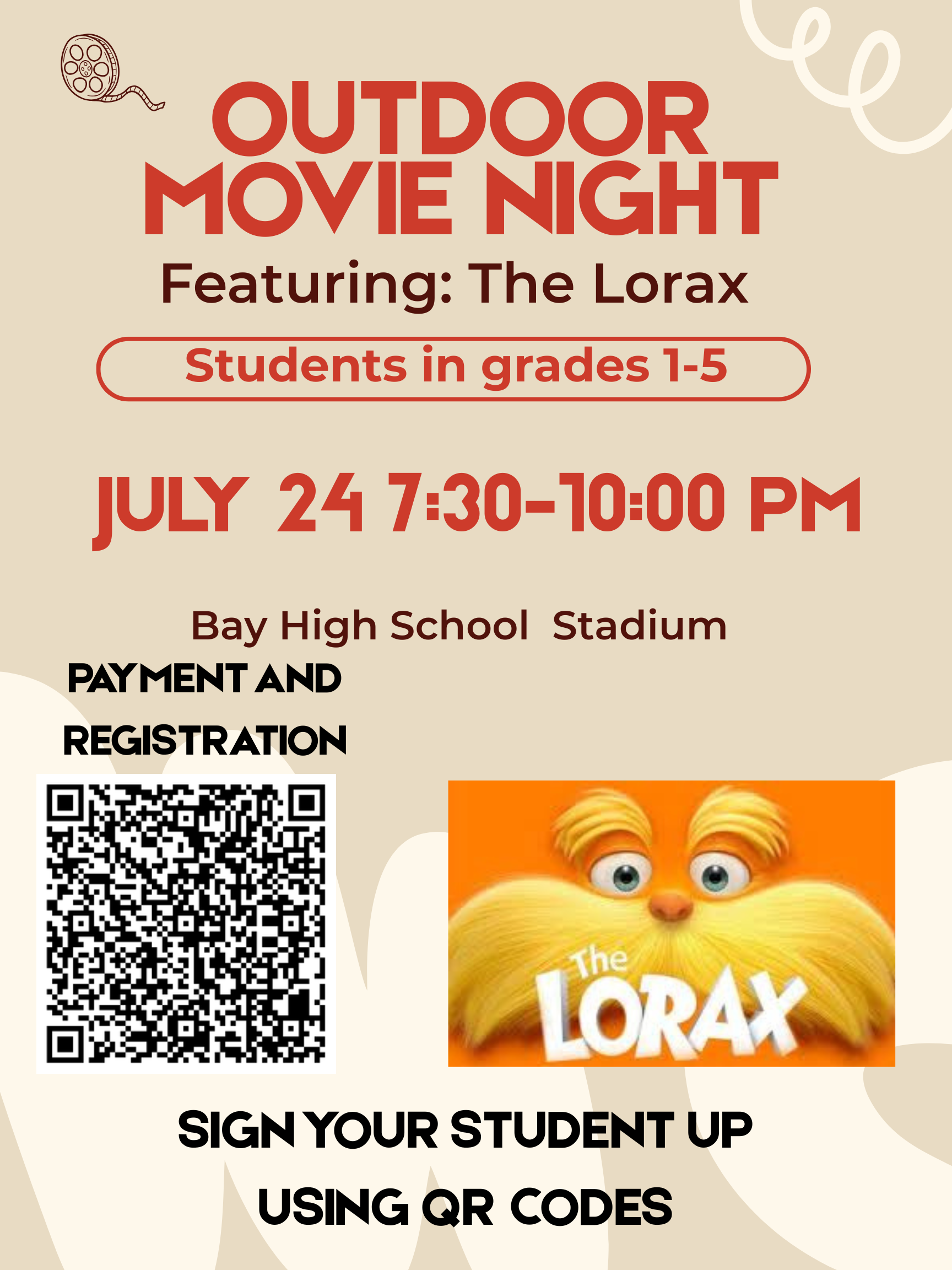 Outdoor Movie Night at BHS Memorial Stadium on July 24, 2026 Flyer