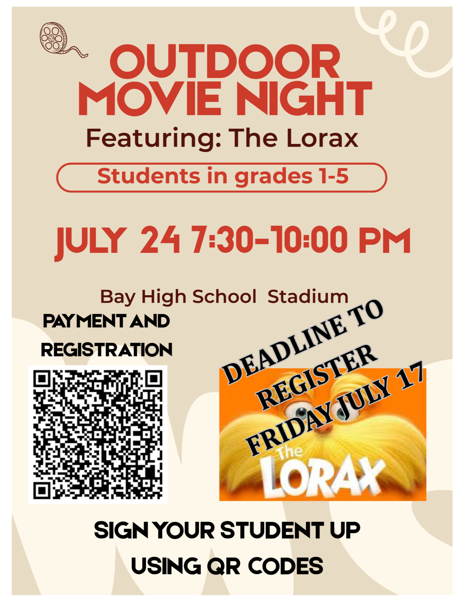 Outdoor Movie Night at BHS Memorial Stadium on July 24, 2026 Flyer
