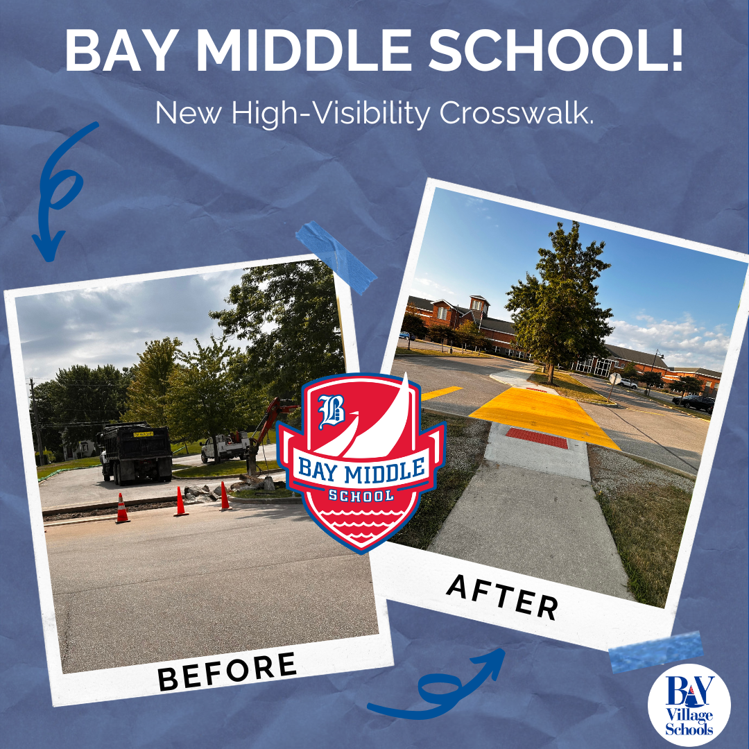 bay middle school before and after image of safety crosswalk that was added in summer of 2026