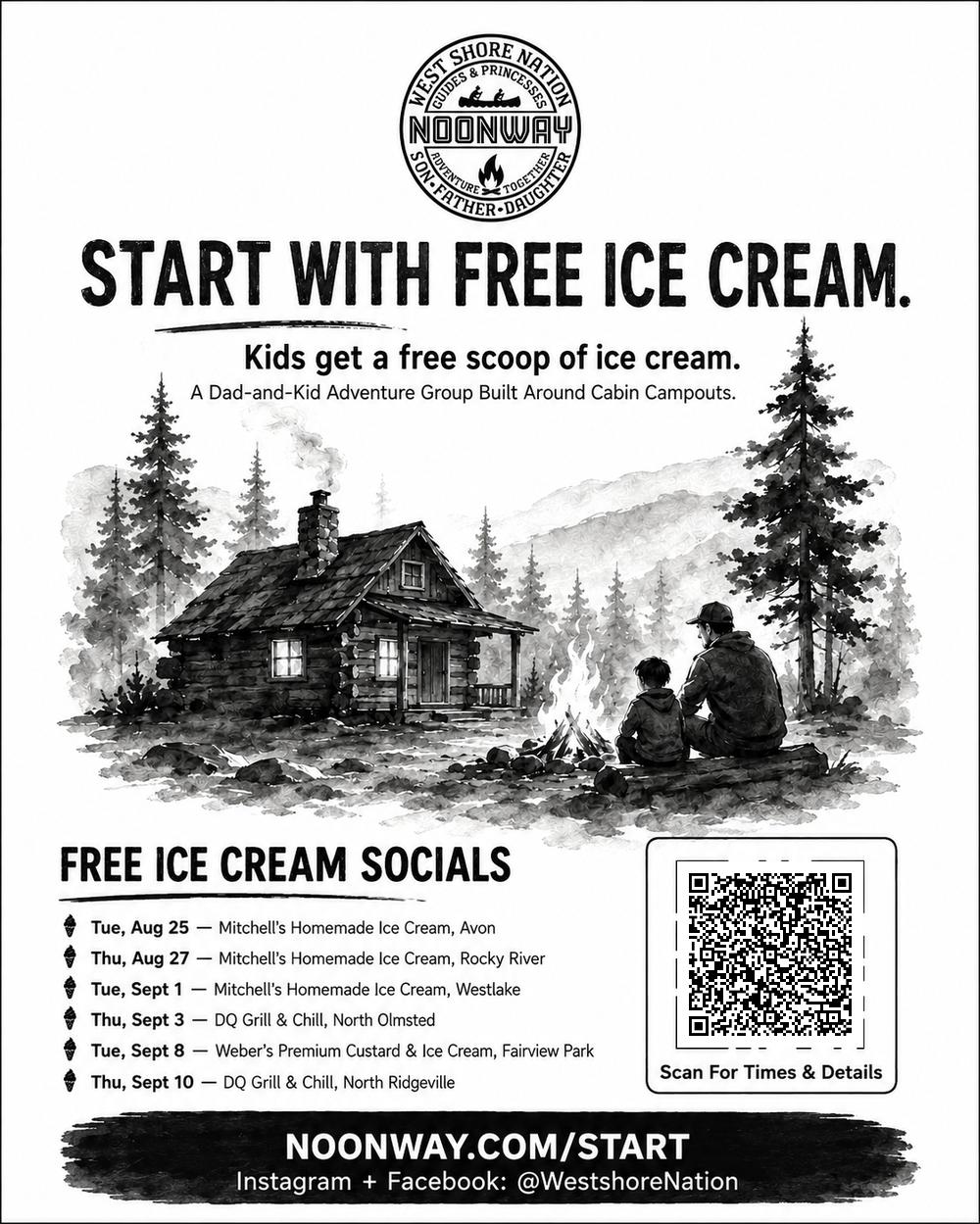 A flyer for Westshore Guides that includes a cabin graphic and dates, times and places for fall recruitment meetings.