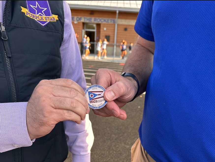 A close-up photo of the Command Coin presented to BVCSD by the state of Ohio.