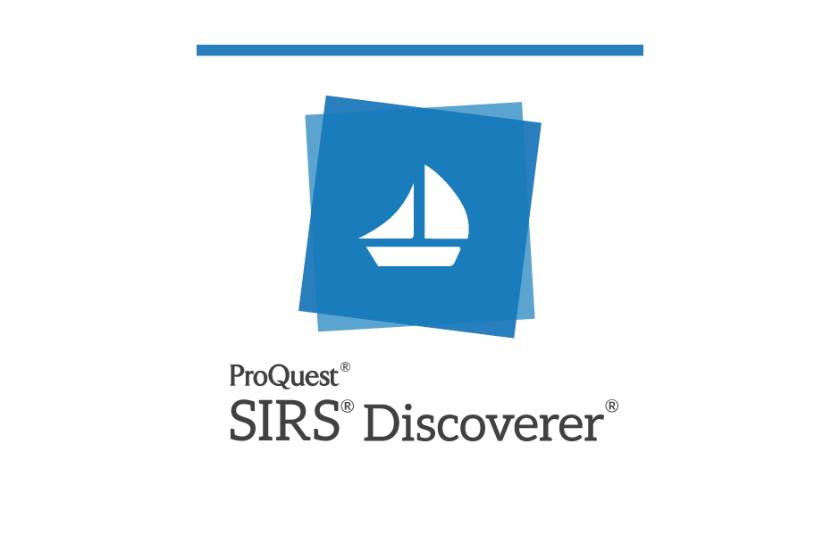 A logo featuring a stylized sailboat on a blue background, with the text 'ProQuest SIRS Discoverer' below it.