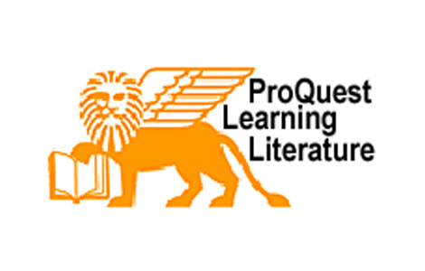 A logo featuring a winged lion beside an open book, with the text 'ProQuest Learning Literature' in black.