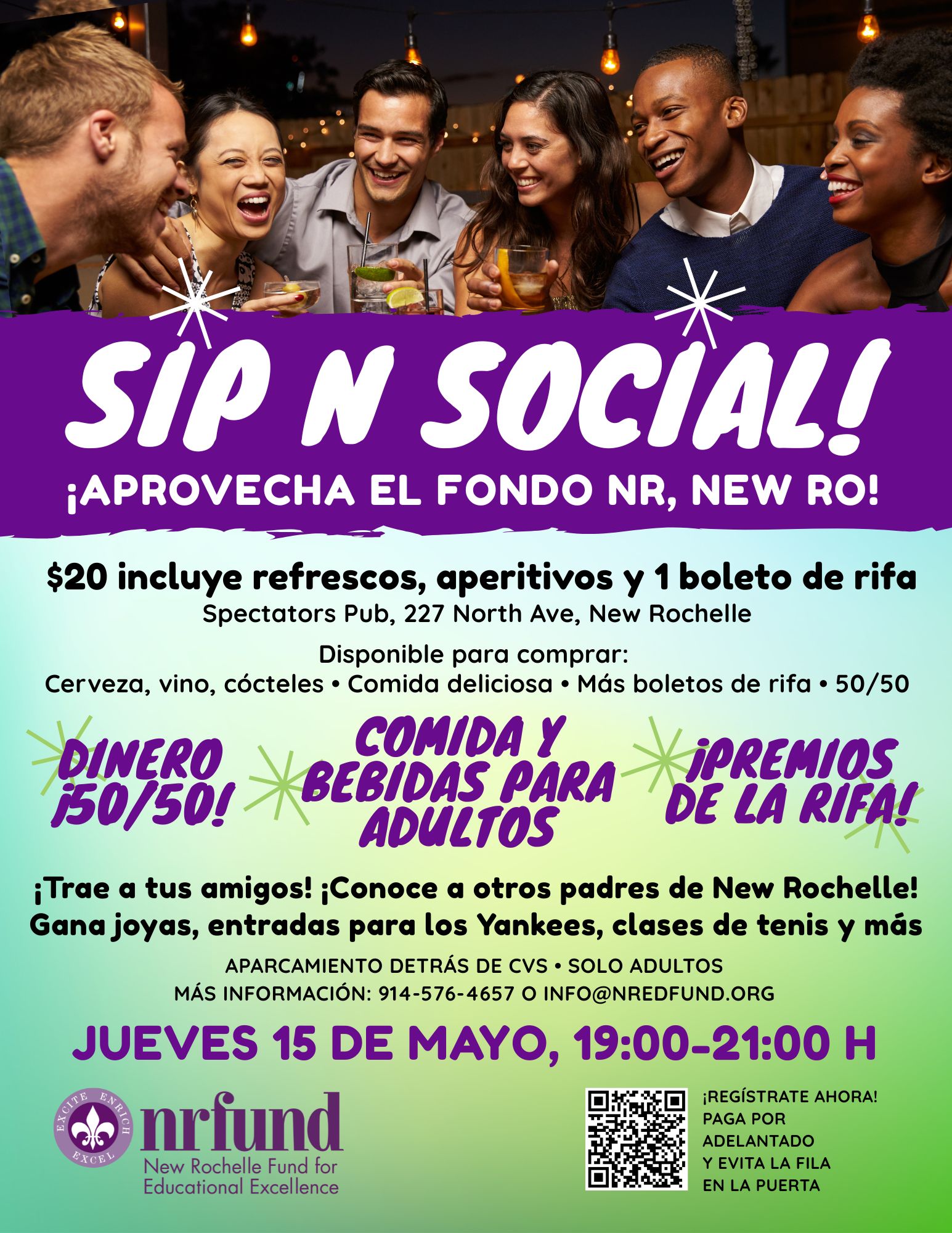 New Rochelle Fund Sip and Social Event $20 at Spectators Pub May 15 7-9