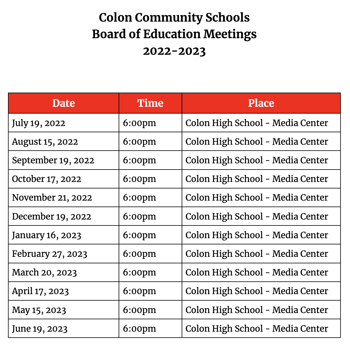 Board of Education Colon Community Schools