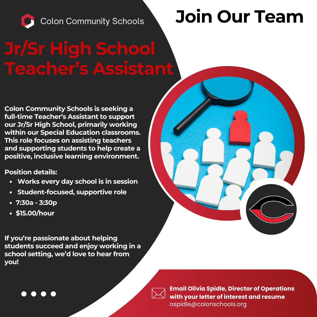 Jr/Sr High School Teacher's Assistant Position