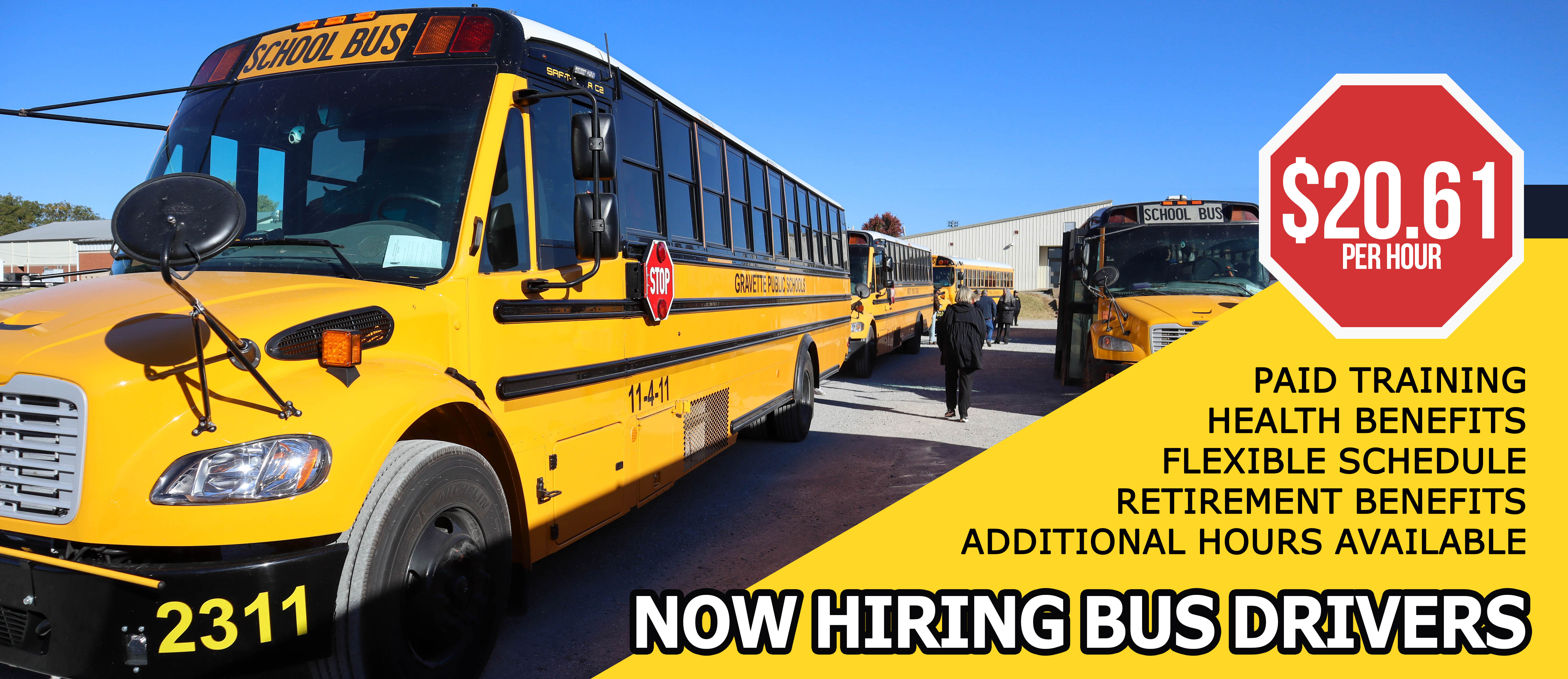 Now Hiring Bus Drivers Graphic