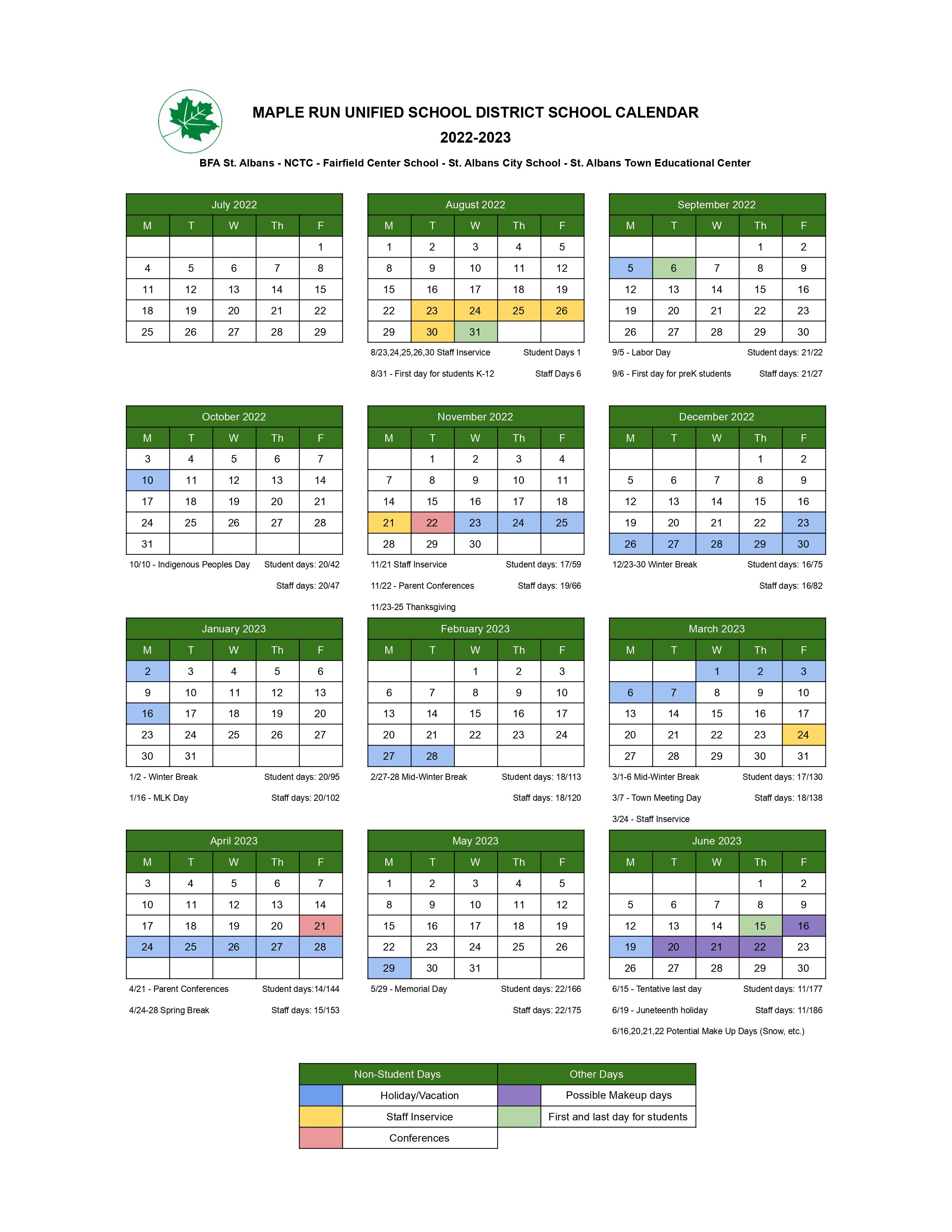 MRUSD 22-23 School Calendar
