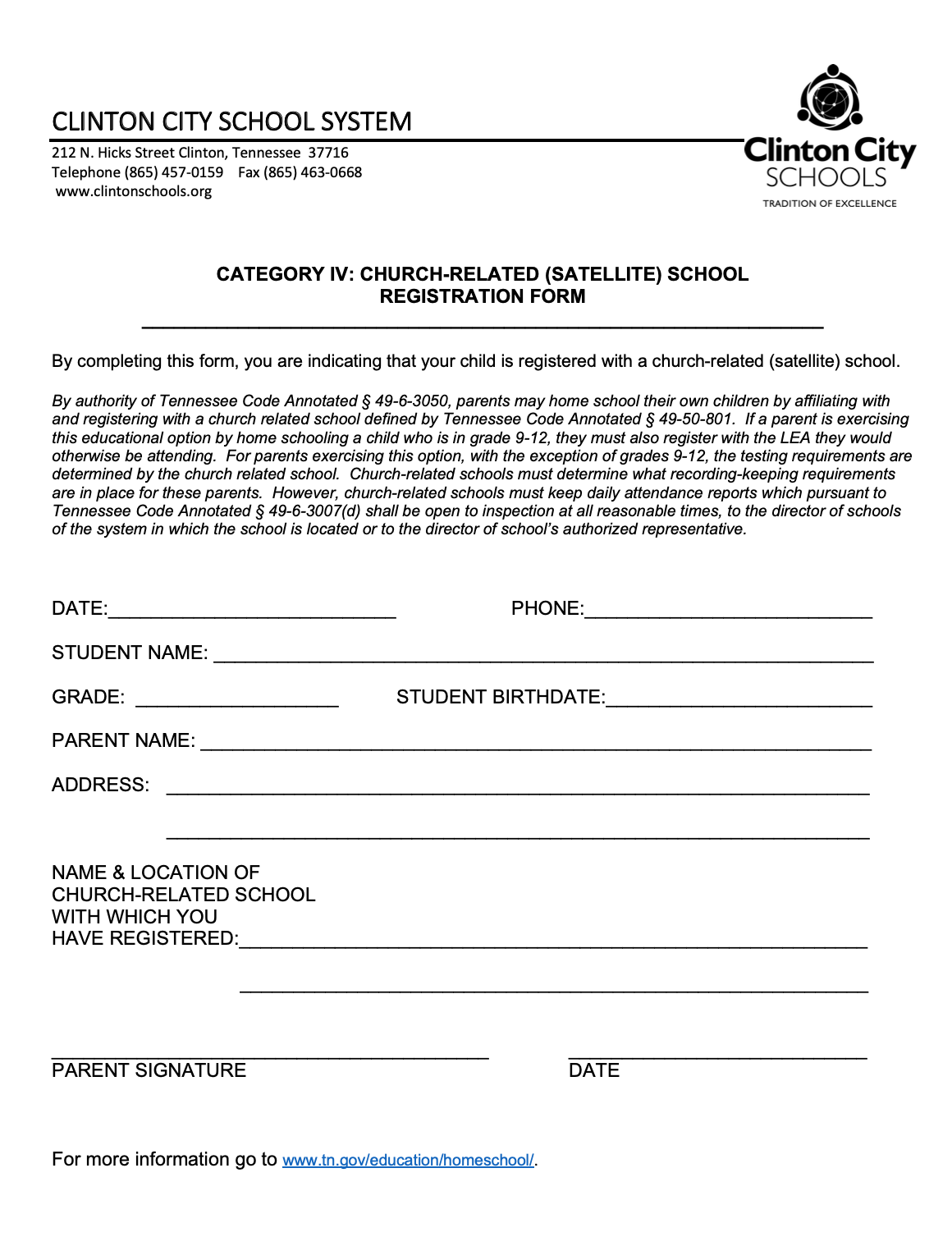 Church-Related Registration Form