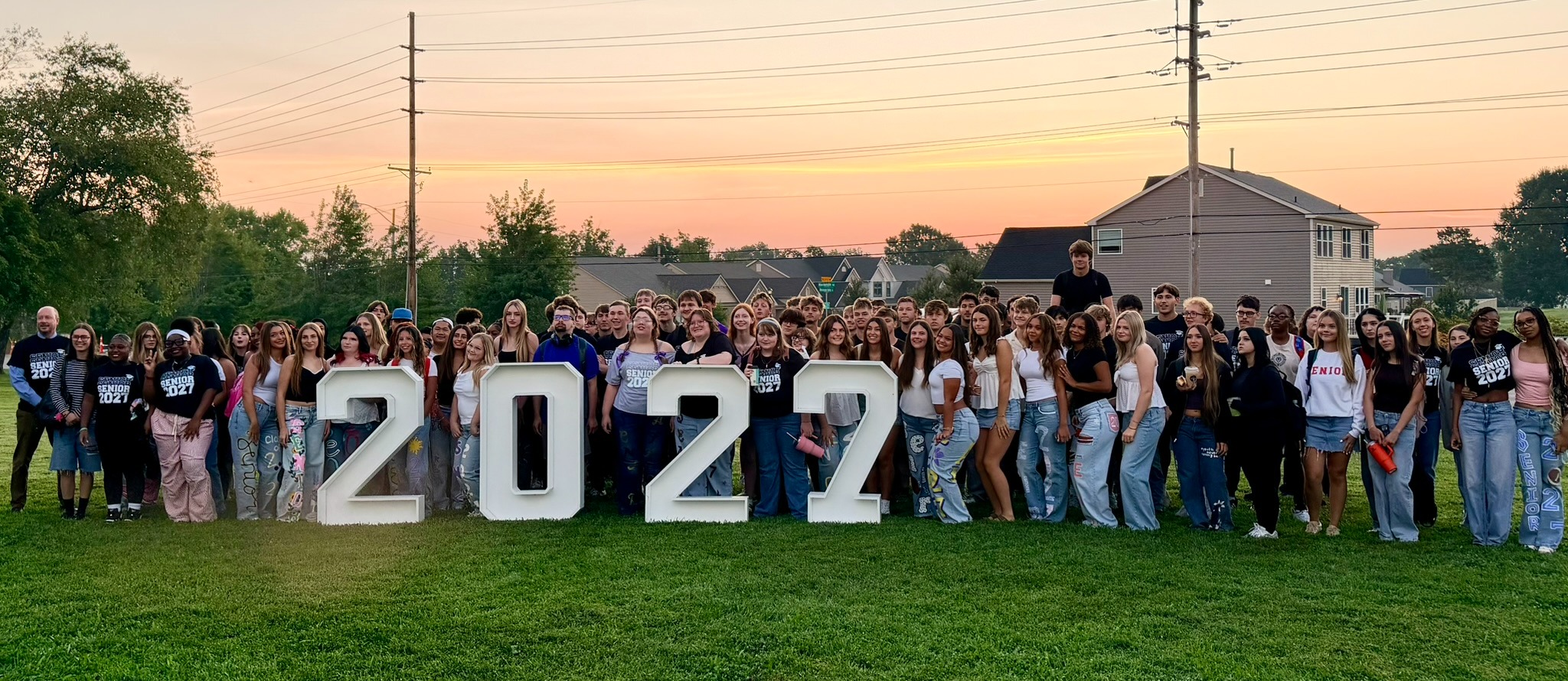 Group photo of class of 2027 on first day of school year. 
