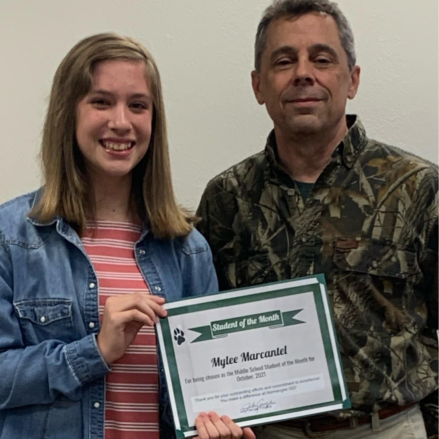 Congratulations to Mylee Marcantel... October Student of the Month